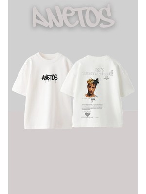 Anetos Xxxtentacion Cover Tasarım Sırt Baskılı Pamuk Beyaz Oversize T-Shirt