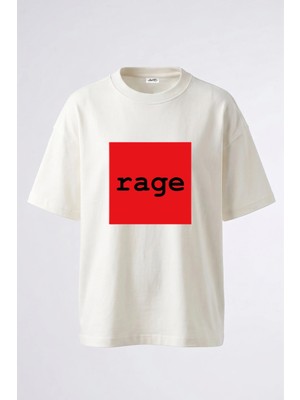 Anetos Rage Tasarım Sırt Baskılı Pamuk Beyaz Oversize T-Shirt