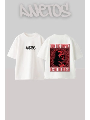 Anetos Darth Vader 1 Tasarım Sırt Baskılı Pamuk Beyaz Oversize T-Shirt