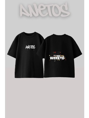 Anetos The Weeknd 1 Tasarım Sırt Baskılı Pamuk Siyah Oversize T-Shirt