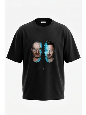 Anetos Breaking Bad_1 Tasarım Sırt Baskılı Pamuk Siyah Oversize T-Shirt
