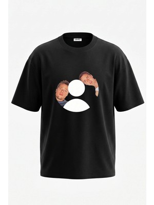 Anetos Dovus Kulubu Tasarım Sırt Baskılı Pamuk Siyah Oversize T-Shirt