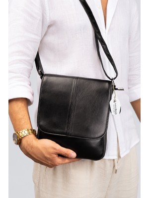 Westbag Unisex Siyah Hakiki Deri Çift Fermuarlı Premium Kalite Omuz Askılı Postacı Çanta