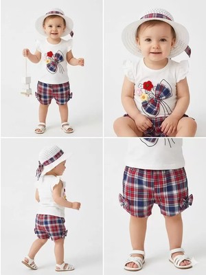 Diji Baby 9/24 Ay Hasır Şapkalı Nakışlı Şortlu Bebek Takımı