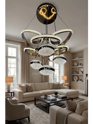 G-Light Kral Tacı Simli 4 Top Modern Sarkıt Salon - Oturma Odası LED Avize