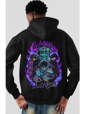 Sevbano Solo Leveling Arise Sung Jinwoo Anime Sırt Baskılı Unisex Oversize Penye Hoodie