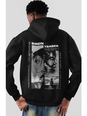Sevbano Eren Yeager Attack On Titan Anime Sırt Baskılı Unisex Oversize Penye Hoodie