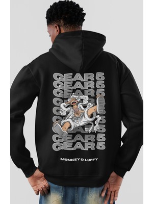 Sevbano One Piece Monkey D. Luffy Gear 5 Anime Sırt Baskılı Unisex Oversize Penye Hoodie