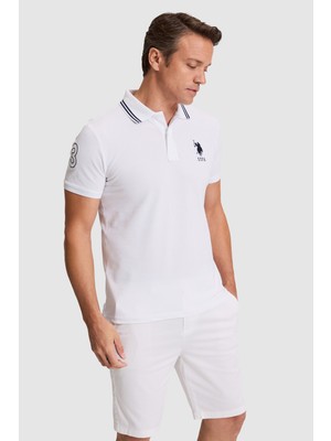 U.S. Polo Assn. Erkek Beyaz Slim Fit Polo Yaka Basic Tişört 50322384-VR013