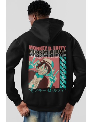 Sevbano Monkey D. Luffy One Piece Anime Sırt Baskılı Unisex Oversize Penye Hoodie