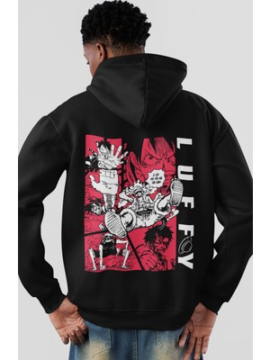 Sevbano One Piece Monkey D. Luffy Anime Sırt Baskılı Unisex Oversize Penye Hoodie
