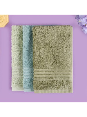 Matmel Soft Samantha 3'lü Havlu Seti - Mint / Haki / Mavi - 30X50 cm