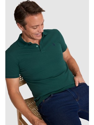 U.S. Polo Assn. Erkek Koyu Yeşil Slim Fit Polo Yaka Basic Tişört 50322347-VR079
