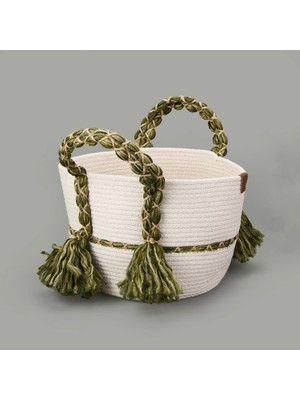 Matmel Living Green Culture Dekoratif Sepet - Krem / Yeşil - 25X21 cm