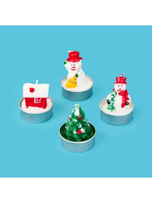 Tohana 4'lü Snowman Tealight Mum - Renkli - 10 cm
