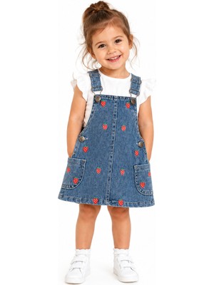 Tucan Kids Tucankids Kız Çocuk Çilek Nakışlı Kot Jile Elbise