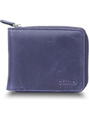 Hsc Bilişim Guard Antique Navy Blue Zipper Horizontal Mini Leather Wallet