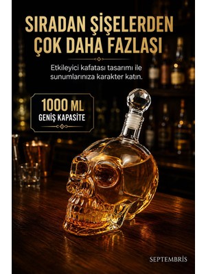 Septembris Skullvault™ Dekoratif Kafatası Cam Şişe 1000 ml