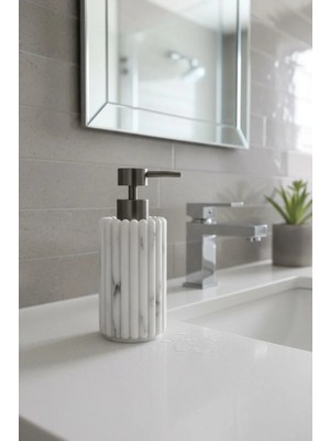 Acar Sütun Desenli Mermer Görünümlü Sıvı Sabunluk | Polyresin Dekoratif Banyo Aksesuarı - Gri
