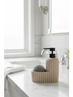 Mien Süngerli Polyresin Sıvı Sabunluk Krem Renk | Banyo ve Mutfak Sabun Dispenseri 500 ml