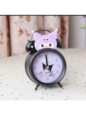 Çılgıntrend Kuromi Tasarımlı Metal Masa Saati - Işıklı Çift Zilli Nostaljik Alarm Saat Mor Siyah