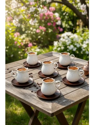 Mien Keny Akasya Tabaklı Lale Model 6 Kişilik Kahve Fincanı Takımı 12 Parça 90 ml