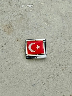 C&On Design Türk Bayrağı Figürlü Çelik Charm I Italyan Bileklik Çelik Charm I Çelik Bileklik Charmları