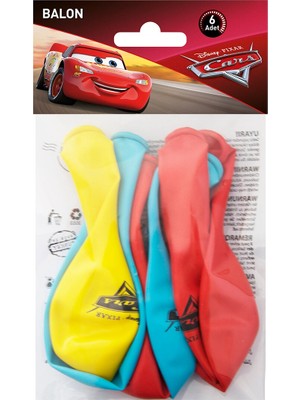 4 Adet   The Cars Poşet Içi 6'lı Balon (4 Renk Baskılı)