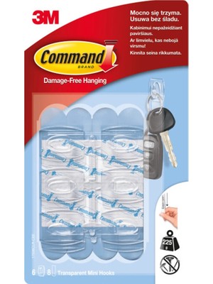 3 Adet  Command™ 17006CLR-CEE Mini Boy Şeffaf Askı