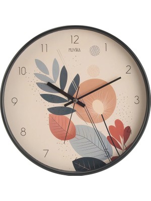 Matmel Yapraklar Camlı Duvar Saati - Renkli - 30 cm