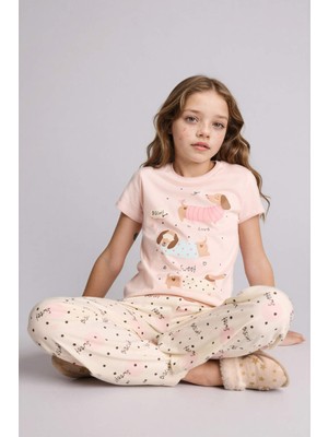 DeFacto Regular Fit 2'li Açık Pembe Pijama Takımı Kız Çocuk H0150A826SP