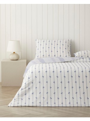English Home Blossline Kolay Ütülenir Çift Kişilik Nevresim Seti 200X220 cm Mavi