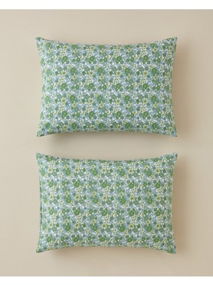 English Home Petty Chic Kolay Ütülenir Yeşil 50x70 cm 2'li Yastık Kılıfı Çiçek Desenli