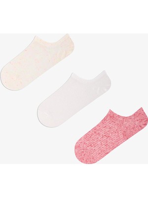 Penti Pamuklu Renkli Kendinden Desenli Sneaker Çorap 3 Çift Kadın İçin Pembe - Beyaz