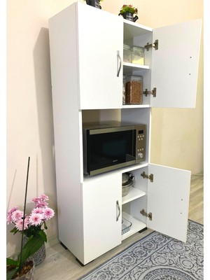 Irmak Mobilya 4 Kapaklı Beyaz Mikrodalga Fırın Dolabı Suntalam Malzeme 140 cm Ölçülerle Geniş Depolama