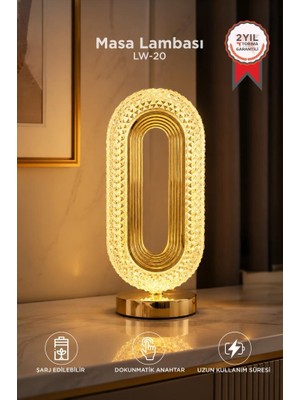 Torima Kristal Elmas Masa Lambası Led Işıklı Şarjlı Dokunmatik Akrilik Gece Lambası LW20