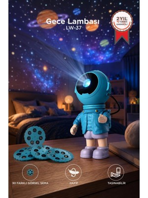 Torima Astronot Projektör Star Gökyüzü Kumandalı Aydınlatma Gece Lambası LW37 Mavi