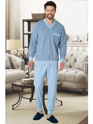 By Mecit Pijama Mecit 2766 Mavi Büyük Beden Erkek Pijama Takımı