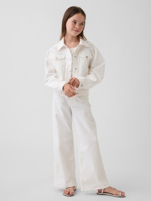 Gap Kız Çocuk Beyaz Low Rise Stride Wide-Leg Jean Pantolon