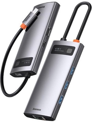 Baseus Metal Gleam Series 6in1 Type-C Hub Adaptör Çoklayıcı CAHUB-CW0G 6 Port ile Estetik ve Fonksiyonel