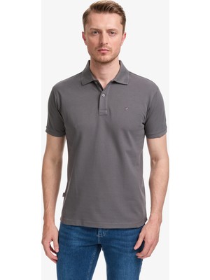 Pierre Cardin Erkek Koyu Gri Slim Fit %100 Pamuk Düğmeli Polo Yaka Basic Tişört 50321128-VR080