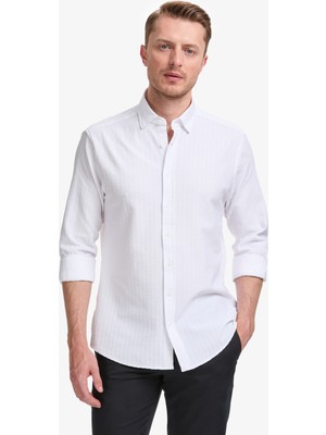Pierre Cardin Erkek Beyaz Dokulu Regular Fit Kısa Kollu Gömlek 50320859-VR013