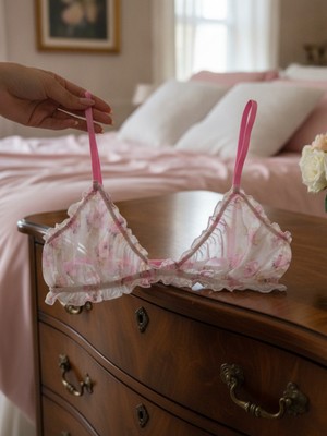 Bonbon Kadın Transparan Tül Fırfırlı Balensiz Desteksiz Sütyen BB2083