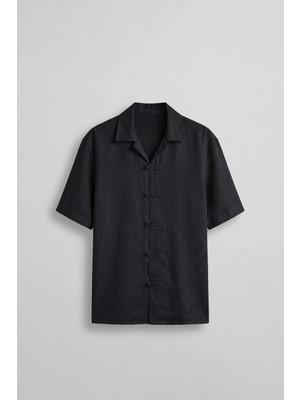 Abluka Online Erkek Boxy Fit Tencel Kumaş Kimono Gömlek Siyah