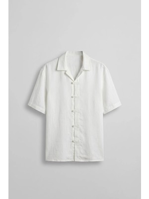 Abluka Online Erkek Boxy Fit Tencel Kumaş Kimono Gömlek Beyaz