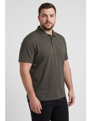 Haki Polo Yaka Büyük Beden Battal Erkek T-Shirt - 88511