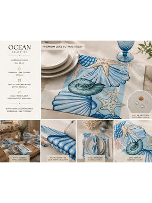 Sister Home Design Ocean Collection Deniz Kabuklu Amerikan Servis 35X50 cm | Premium Leke Tutmaz Kumaş | Marine & Coastal Sofra Dekoru | Dijital Baskılı Amerikan Servisi