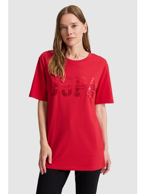U.S. Polo Assn. Kadın Kırmızı Bisiklet Yaka Basic Tişört 50321690-VR171