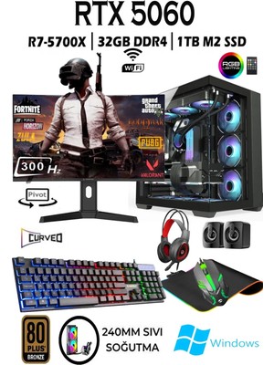 Teknocity Tcx1 Ryzen 7 5700X 32GB 1tb M.2 SSD RTX5060 27" 300HZ Sıvı Soğutmalı Oyuncu Bilgisayarı Hazır Sistem