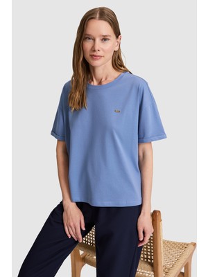 U.S. Polo Assn. Kadın İndigo Bisiklet Yaka Basic Tişört 50323545-VR028